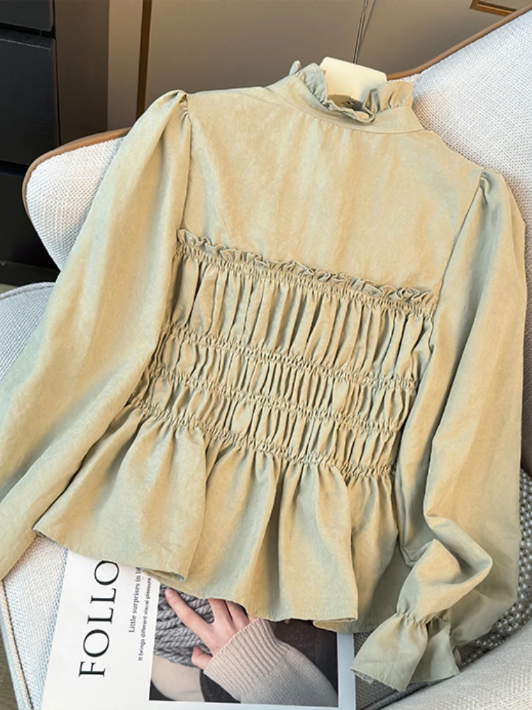 Matakawa Bloues однотонные весенне-осенние милые корейские модные женские рубашки с