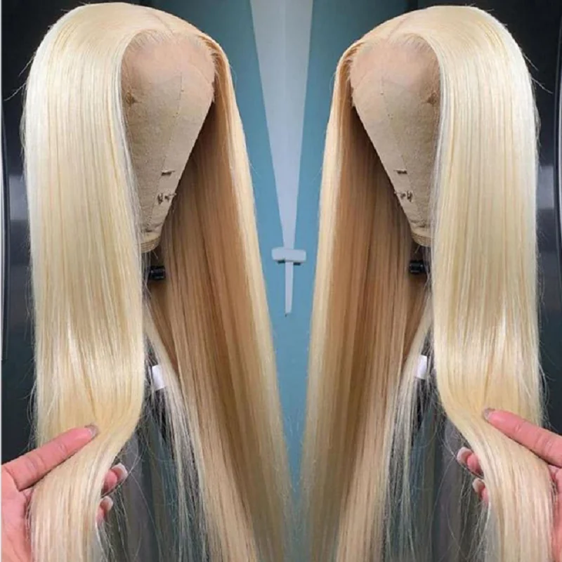 Blonde Straight  13x4 Transparent Lace Glueless Wig Mixed Blend Lace Front Human Hair Wig For Women Pre Plucked With Baby Hair