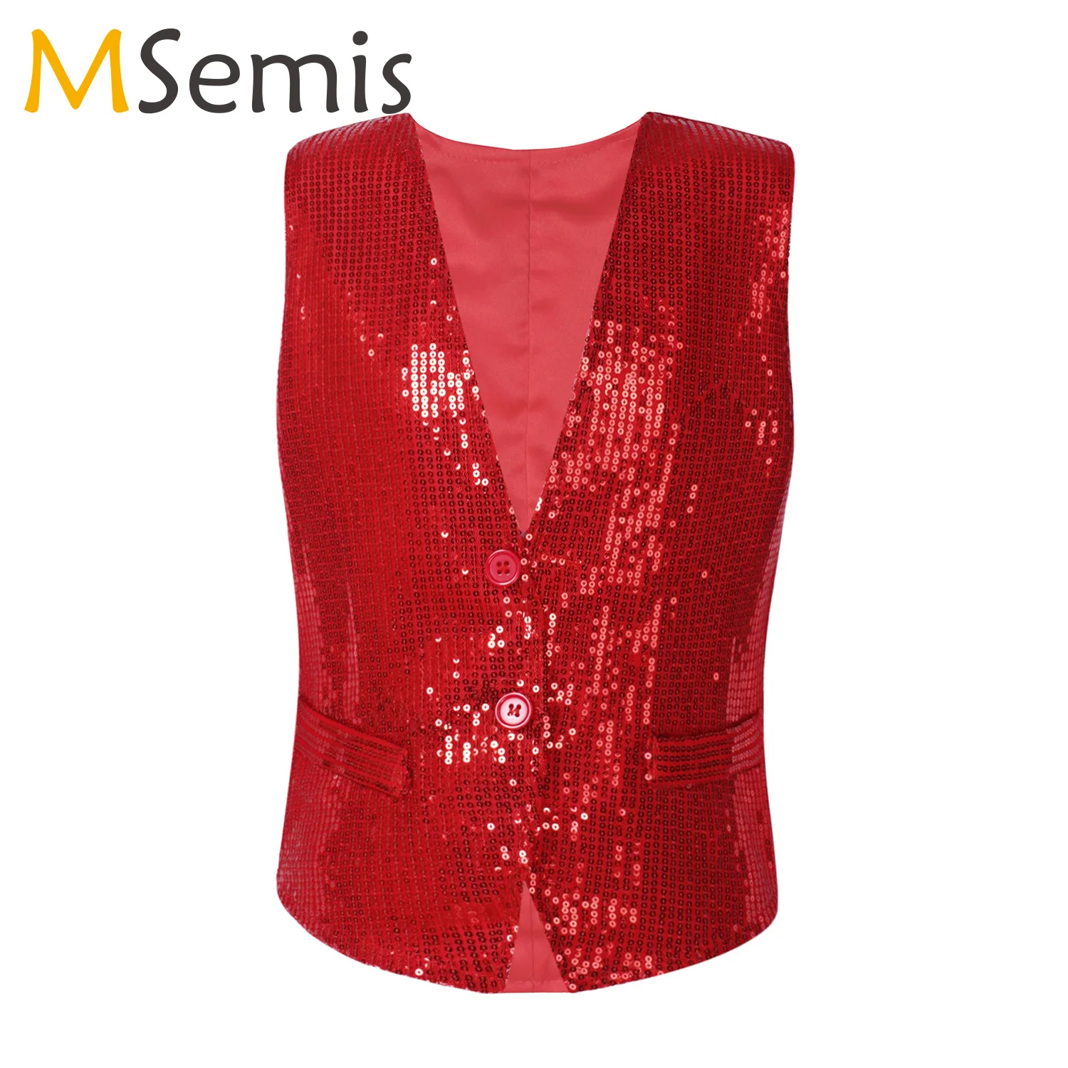 

Kids Girls Jazz Dance Vest Boys Sequin Waistcoats Tops Choir Shining Outfit Stage Performance Costume Hip-hop Sequins Dance Wear