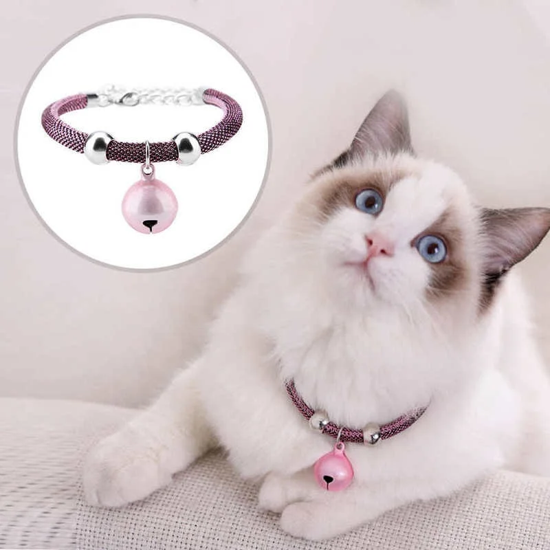 

Pet Cats Necklace Cat Collar Dog Bell Collar Pet Kitten Small Dog Puppy Nylon Necklace Bell Collar Extension Chain Collar Bell