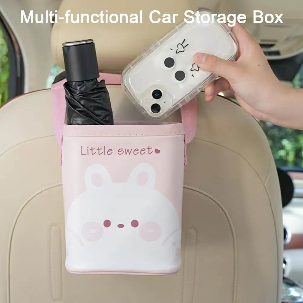 

Car Trunk Organizer Waterproof Car Storage Box with Cartoon Print Extra Hanging Trash for Headrest Collapsible Vehicle Bin