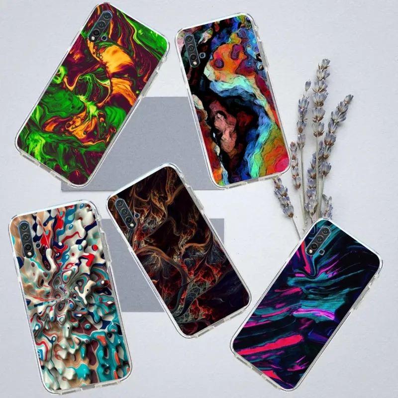 

Чехол для телефона с абстрактным рисунком для Huawei P50 P40 P30 Pro Mate 40 30 Pro Nova 8 8i Y7P Honor, прозрачный чехол для телефона