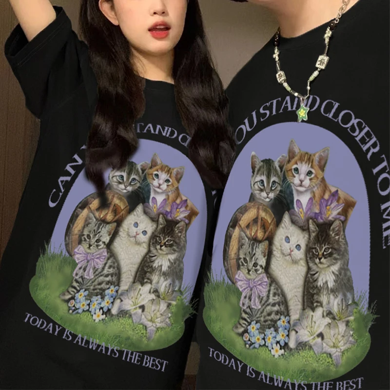 

Women's T Shirt Goth Women's Animal Cat Cute Casual Punk Loose Oversized T Shirt Vintage Harajuku Tee Shirt Summer Street Tops
