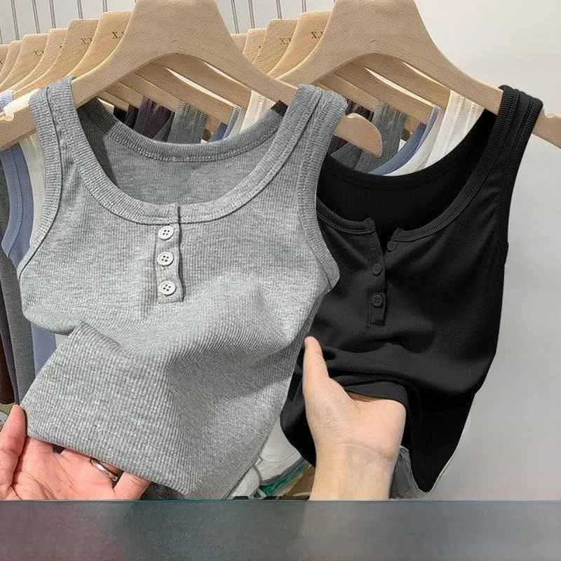 Один/двухсекционный модальный жилет сплошной нитью и полуоткрытыми пуговицами