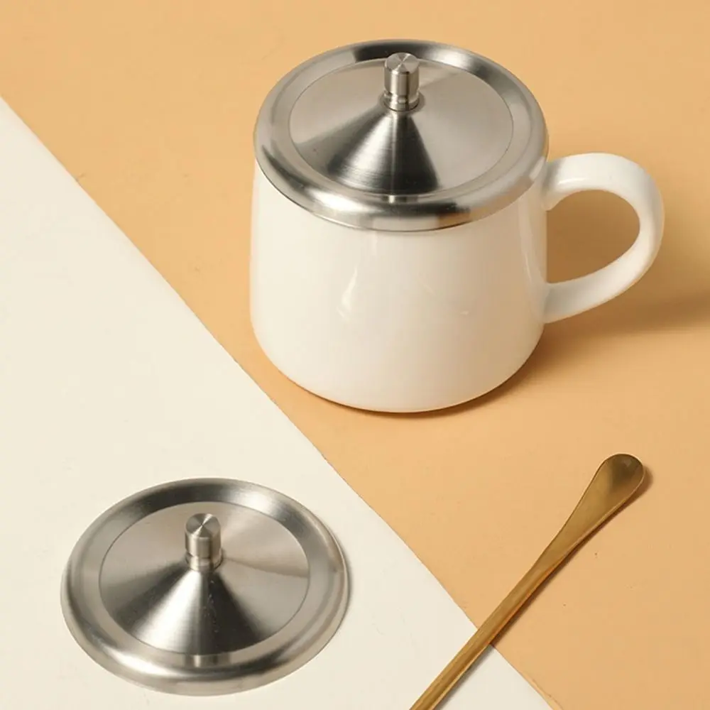 

2pcs Metal Mug Cup Cover Sealing Protective Lid Heat Temperature Preserve Dust Free for Tea/Coffee/Milk Cup with Convex Handle