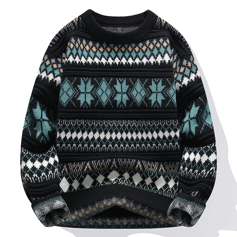 Мужские модные свитера в полоску с узором 2024 осень/зима свободный трикотаж