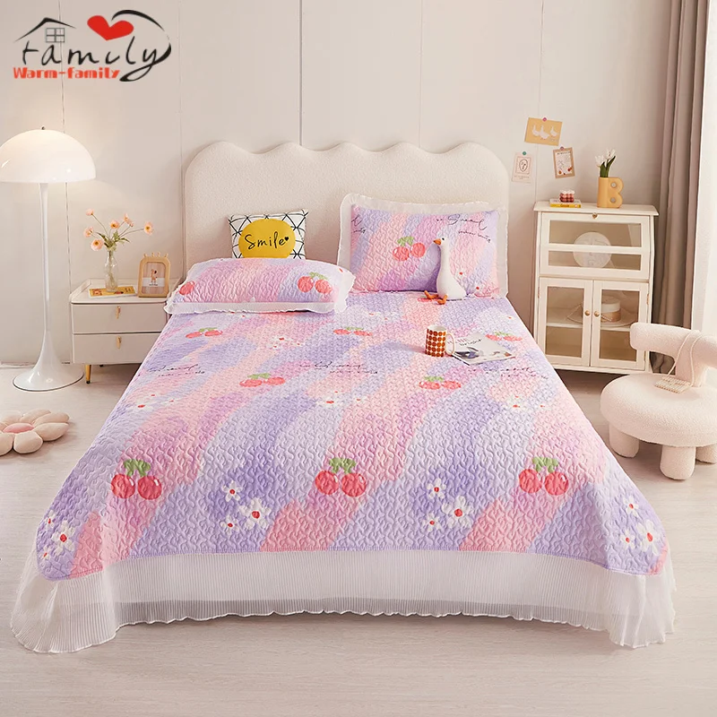 

Princess Chiffon Lace Bed Cover Set Quilting Washed Cotton Bed Spread Home Soft Breathable Bedspread 3Pcs Set Mattress Quilt Bed