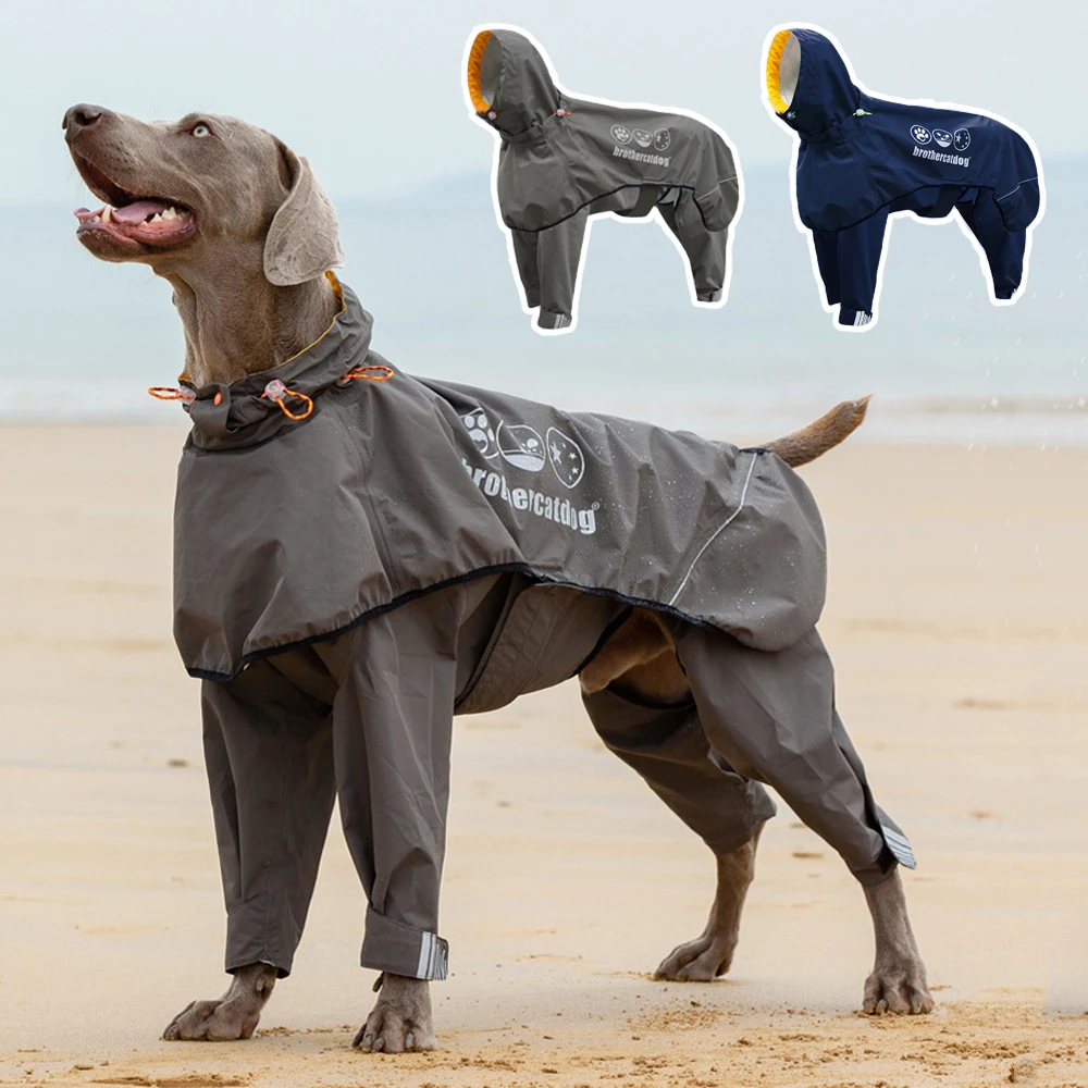 

Dog Raincoat for Large Dogs Split Design Fully Covered Waterproof Pet Rain Poncho with Hood Reflective Outdoor Rain/Snow Jacket