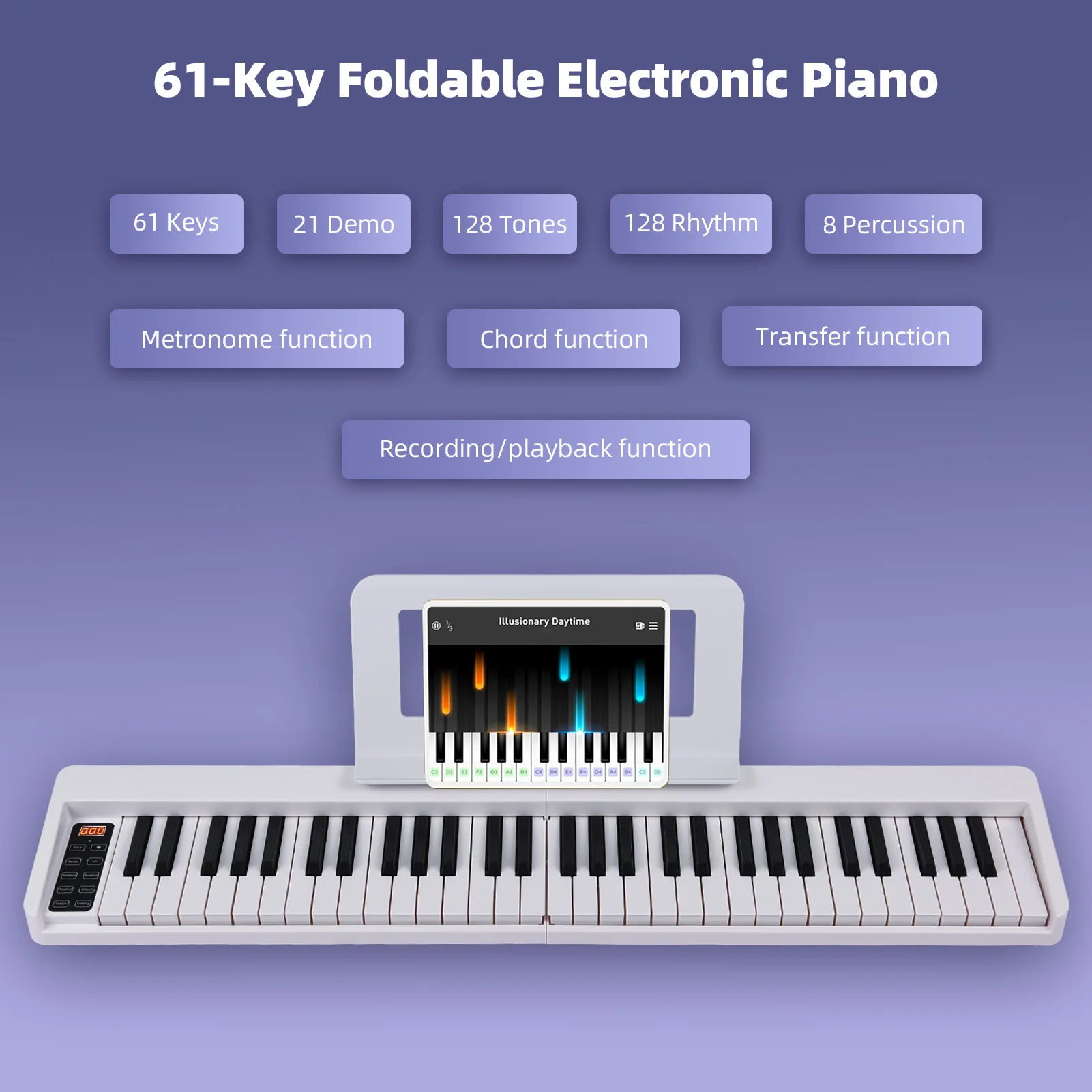 

61-Key Foldable Electronic Piano Multifunctional Electronic Organ with LCD Display BT Connectivity Portable Musical Instrument
