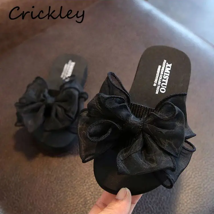 

Children Girl Slippers Fashion Lovely Lace Bowknot EVA Beach Shoes For Girls Soft Bottom Non Slip Barefoot Girl's Summer Shoes