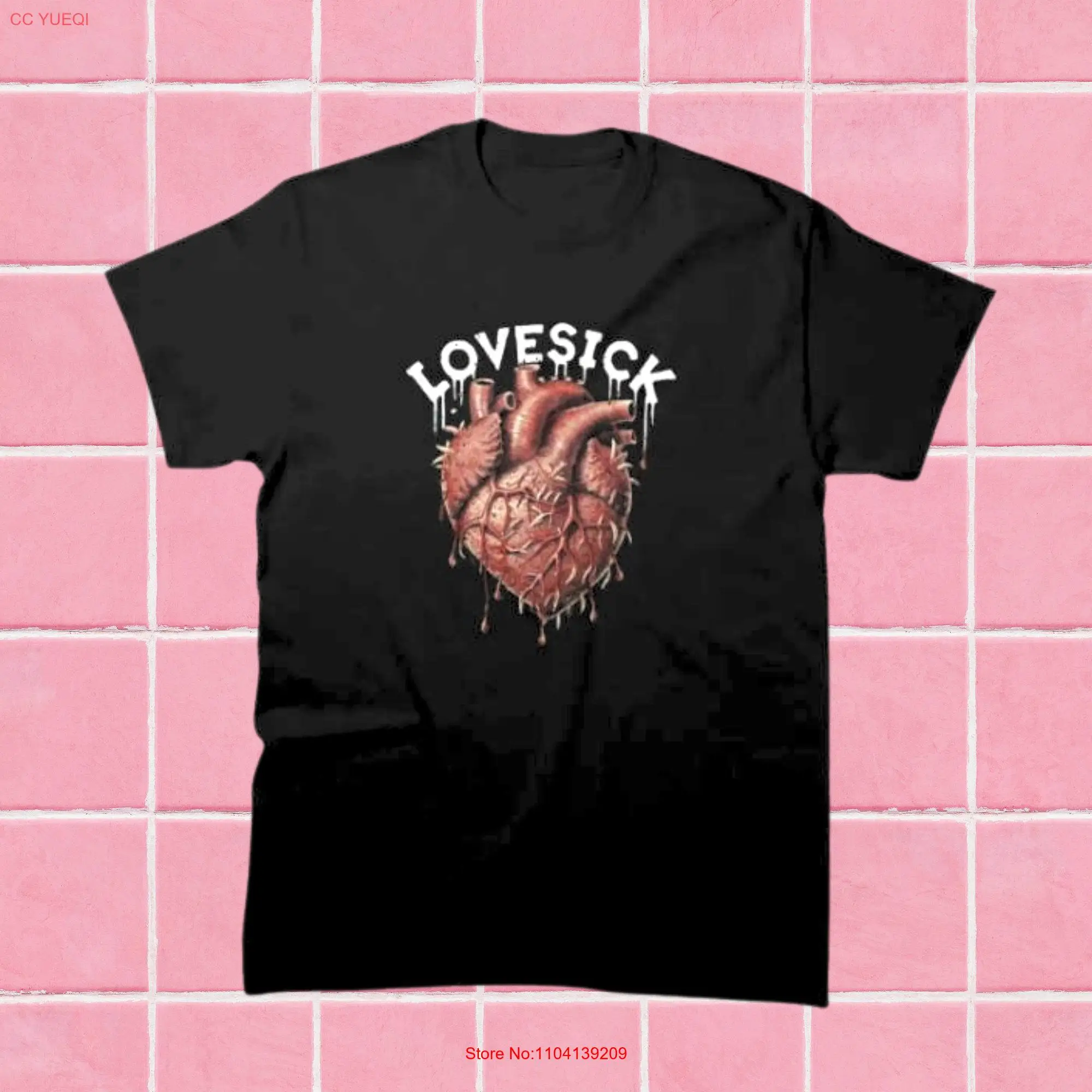 Lovesick Heart Anatomical Dripping Blood Goth Style Dark Romance Apparel Valentines T Shirt long or short sleeves