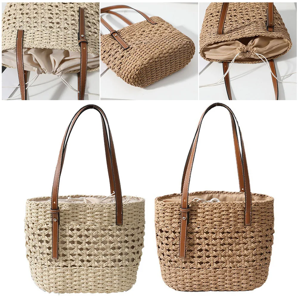 Summer Straw Bags For Women Straw Shoulder Bags Rattan Woven Top Handle Bag Hollow Crochet Beach Bag Casual Handbags 2023