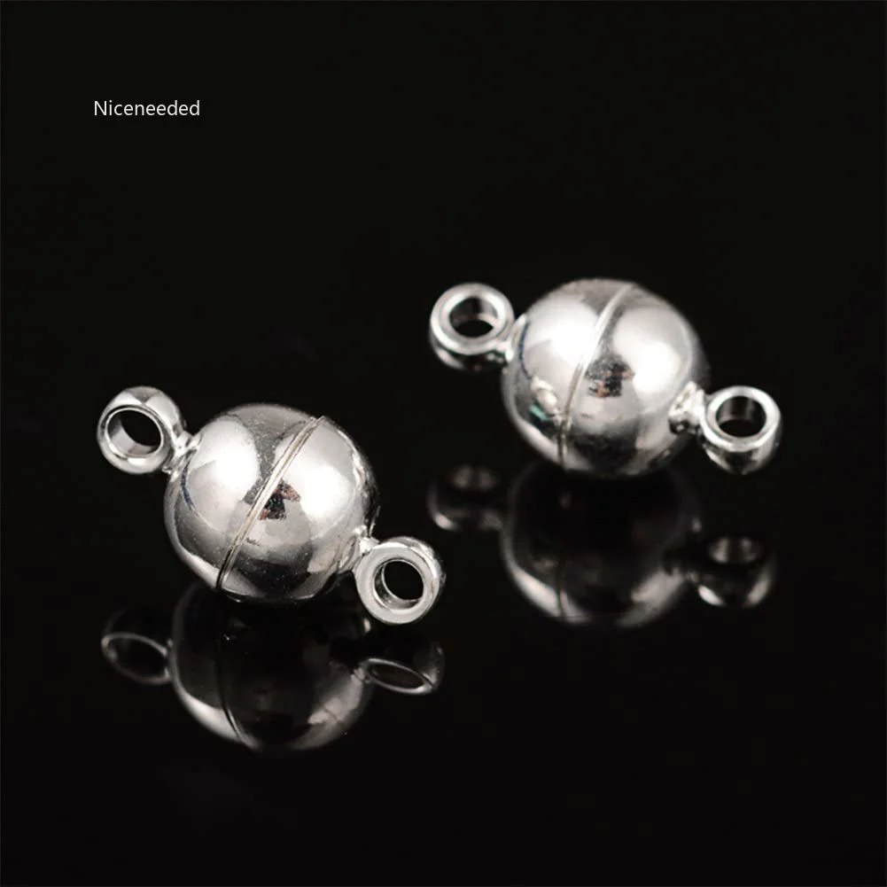 

100 Sets Brass Magnetic Clasps Round Silver 11.5x6mm Hole: 1.2mm