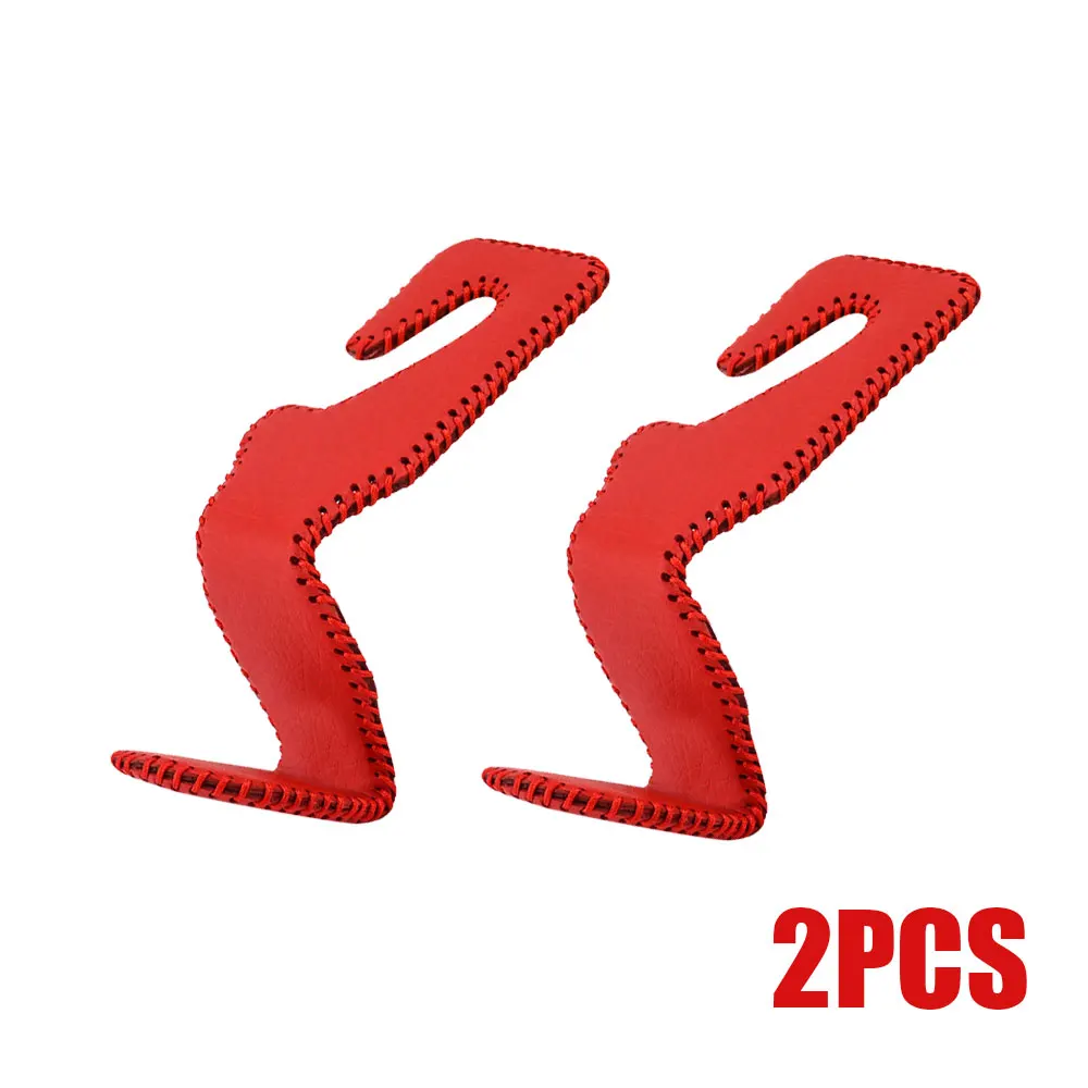 

2pcs Black Red Car Headrest Hook Leather Vehicle Back Seat Hanger Storage for Purse Groceries Bag Interior Storage AndMore
