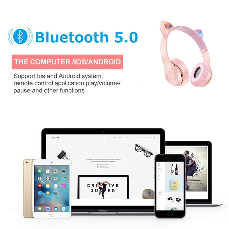 

5.0 Wireless Headset Foldable Design Sports Headset Mp3 Function Good Quality Music Headset Game Headset Cat Ear