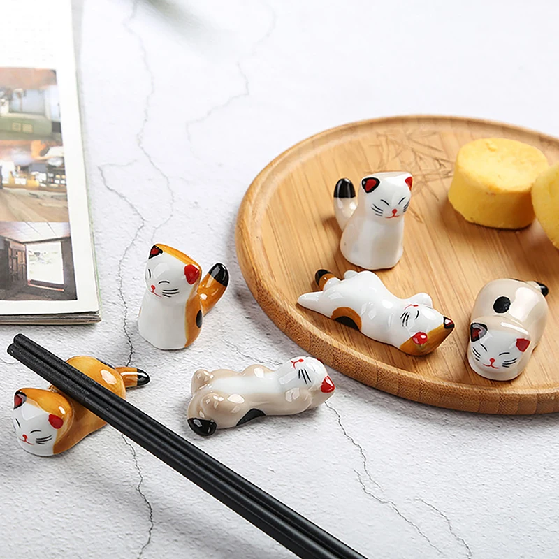 

Japanese Style Ceramic Cat Chopstick Holder Tableware Restaurant Simple Oval Spoon Bracket Utensil For Kitchen Housewarming Gift