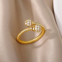 spherical zircon rings for women stainless steel gold color finger ring femme wedding aesthetic jewelry anillos mujer