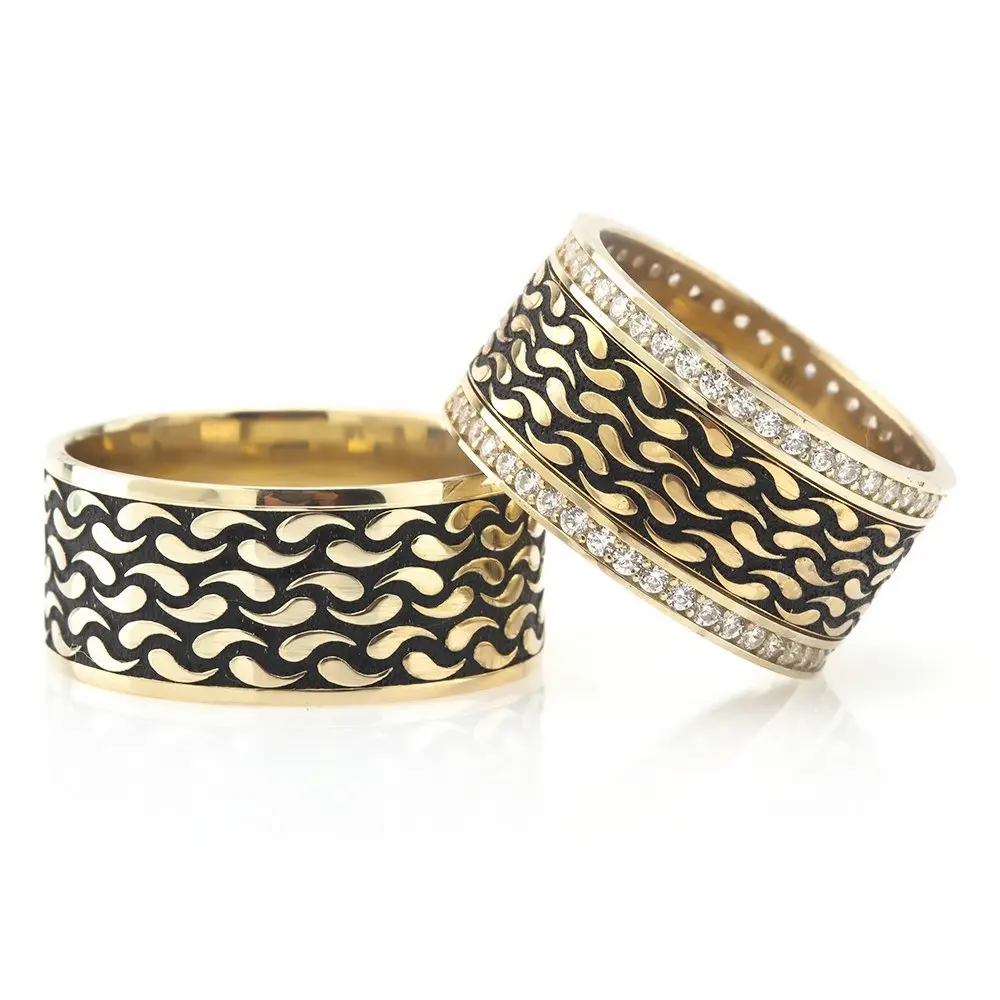 

Drop Pattern Embroidered 925 Sterling Silver Couple Wedding Rings