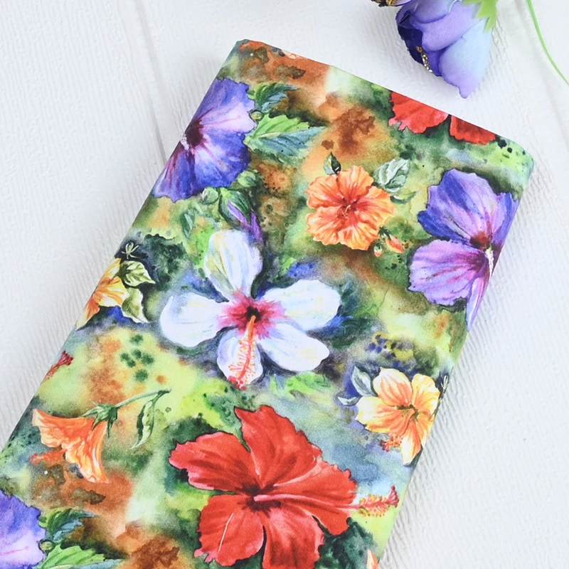 

Half Yard Plain 100% Cotton Fabric With Northern Europe Colored Flower Print, Handmade DIY Garment Dress Sewing Tissue CR-1438