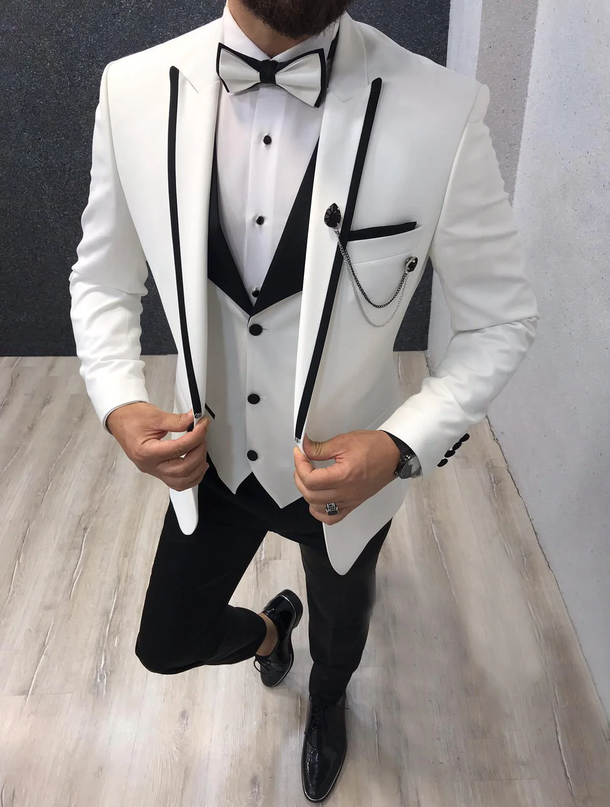 White Men's Suit Men's 3 Piece Formal Wedding Shawl Lapel Casual Tuxedo for Prom Groom Suit Men 2022 (Blazer + Vest + Pants)