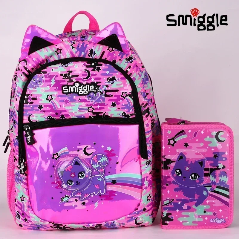 Натуральный Австралийский Smiggle розовый вместительный рюкзак с космическим котом