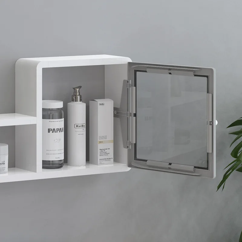 

Wall-Mounted Storage Shelf Plastic Mirror Door for Bathroom Make Up Organizer Toiletries Container Bathroom Storage Accessories
