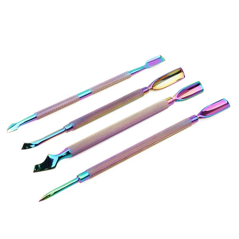 

4 Styles/Set Dead Skin Remover Rainbow Stainless Steel Manicure Pedicure Nail Art Tool Dual-ended Chameleon Nail Cuticle Pusher