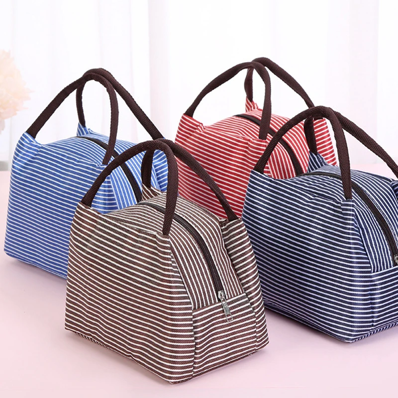 

Новый изолированный Ланч-бокс, портативный полосатый холщовый изолированный Рабочий Ланч-бокс, дорожные Ланч-боксы для пикника, прочная пе...
