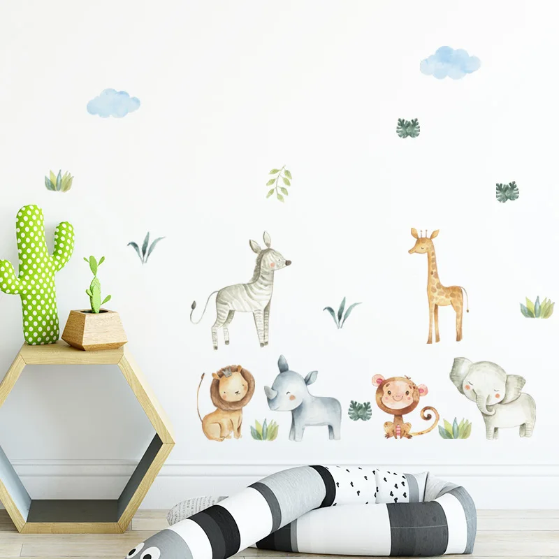 

Watercolor Africa Animals Elephant Giraffe Tropical Leaves Height Growth Chart Wall Stickers Wall Ruller Nursery Wall Decals PVC