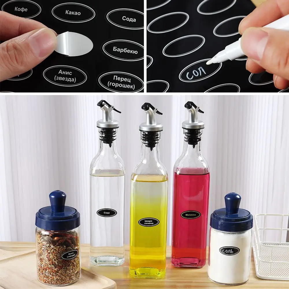 

Self-Adhesive Kitchen Organization Waterproof With Marker Pen Russian Pantry Labels Spice Jar Stickers Chalkboard Decal