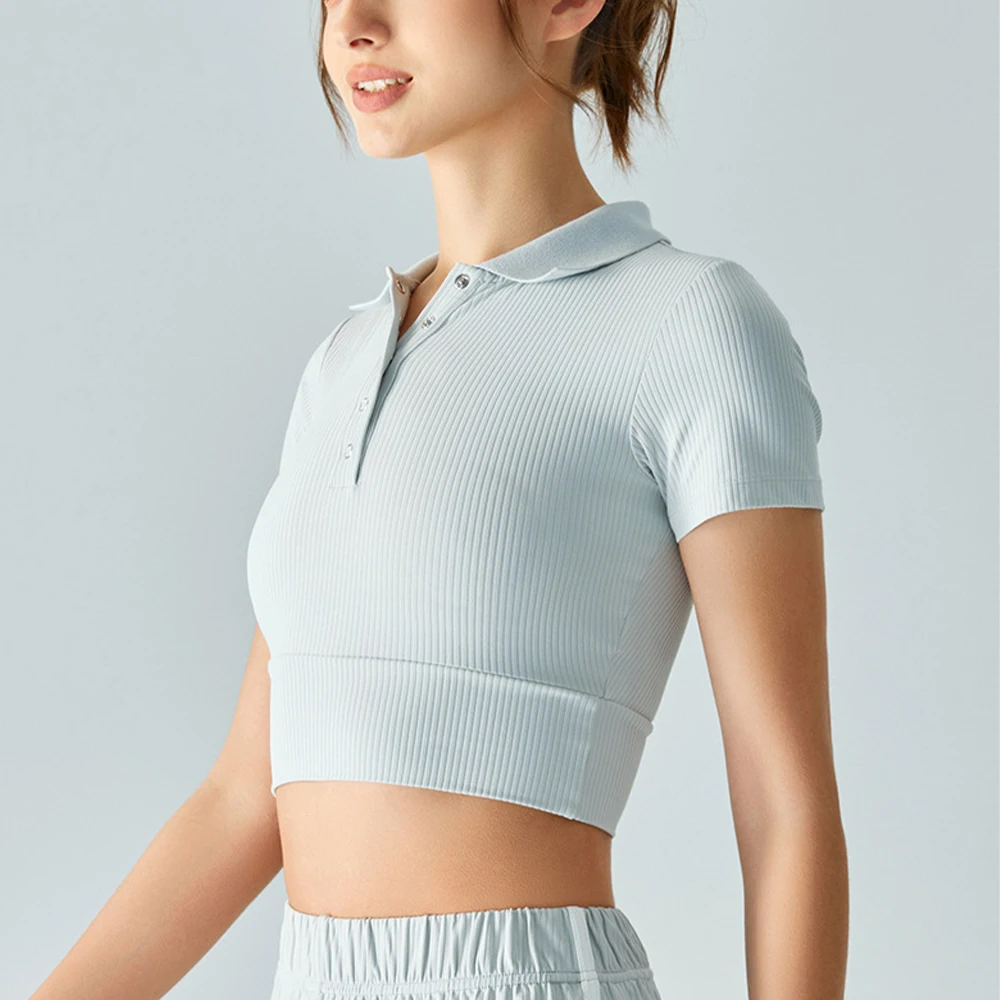 WISYOA Polo Collar Sports Shirts for Fitness Yoga Short Sleeve Sportswear Gym Tennis Golf T-shirt Workout Tops for Women