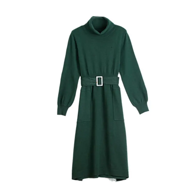 

Женское трикотажное платье-свитер с длинным рукавом и круглым вырезом