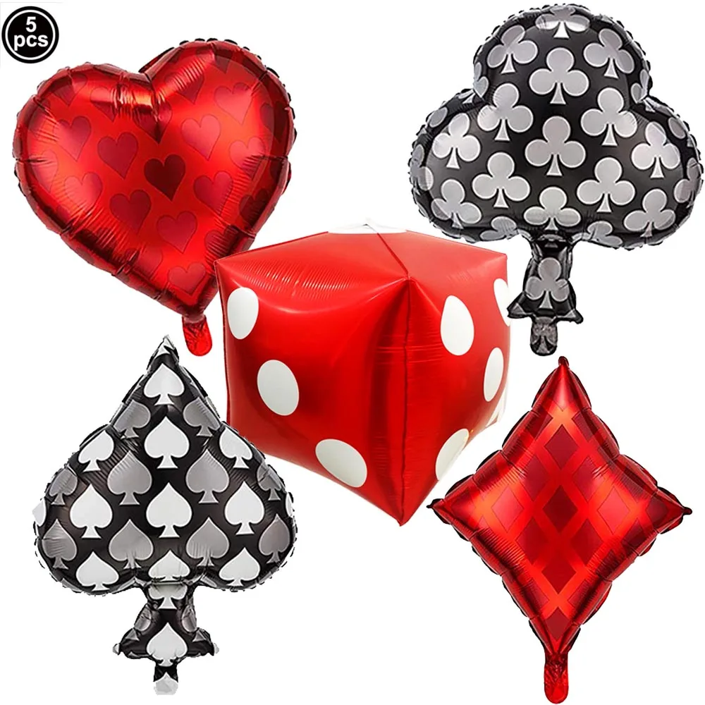 

5pcs Casino Theme Party Dice Balloon Playing Cards Foil Balloons Casino Night Birthday Decoration Las Vegas Party Supplies