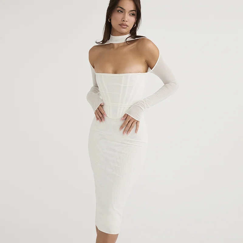 

Sylph 2022 Mesh Hollow Out Off Shoulder Bodycon Club Dresses For Women Sexy Solid Midi Sexy Dress Elegant Corset Holiday Outfits