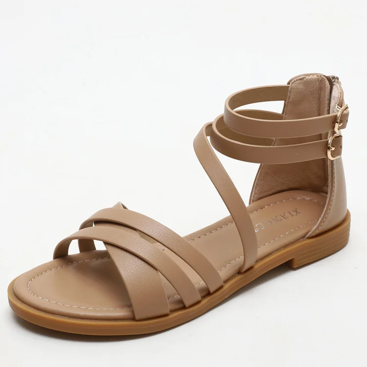 

Ladies Summer Fashion Sandals Thin Strap Fairy Wind Flat Holiday Wind Beach Shoes Simple Comfortable Non-slip All-match Shoes