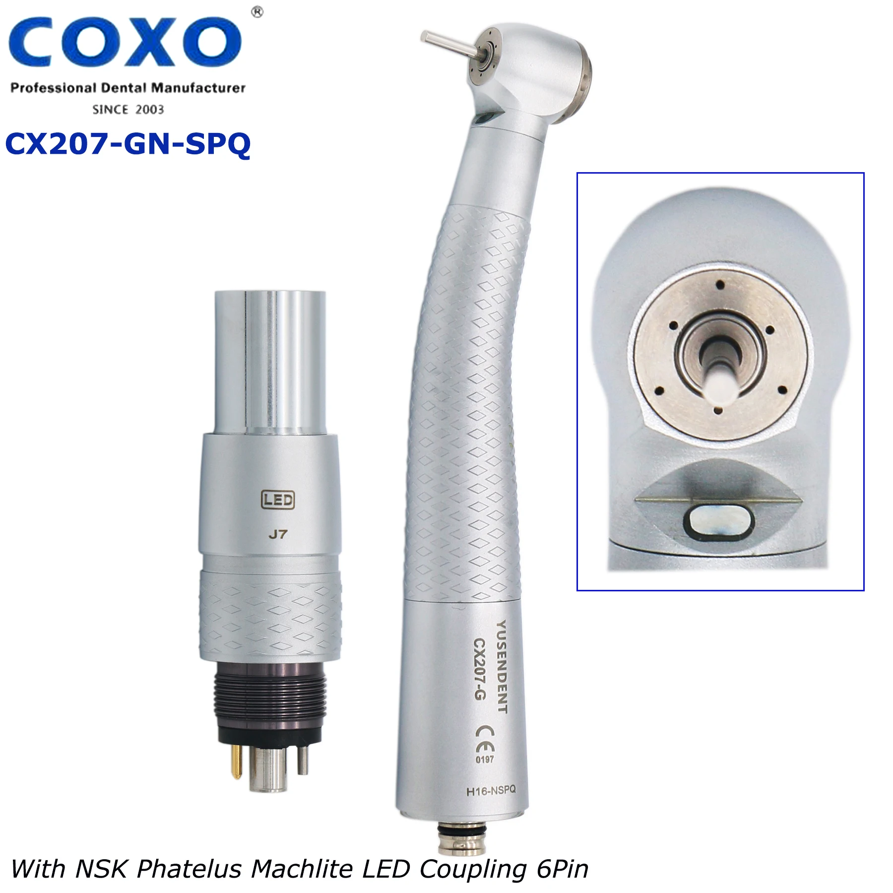 

COXO YUSENDNET Dental High Speed Handpiece LED Fiber Optic Air Turbine 6 Way Spray Push ButtonFit For NSK Multiflex Coupler