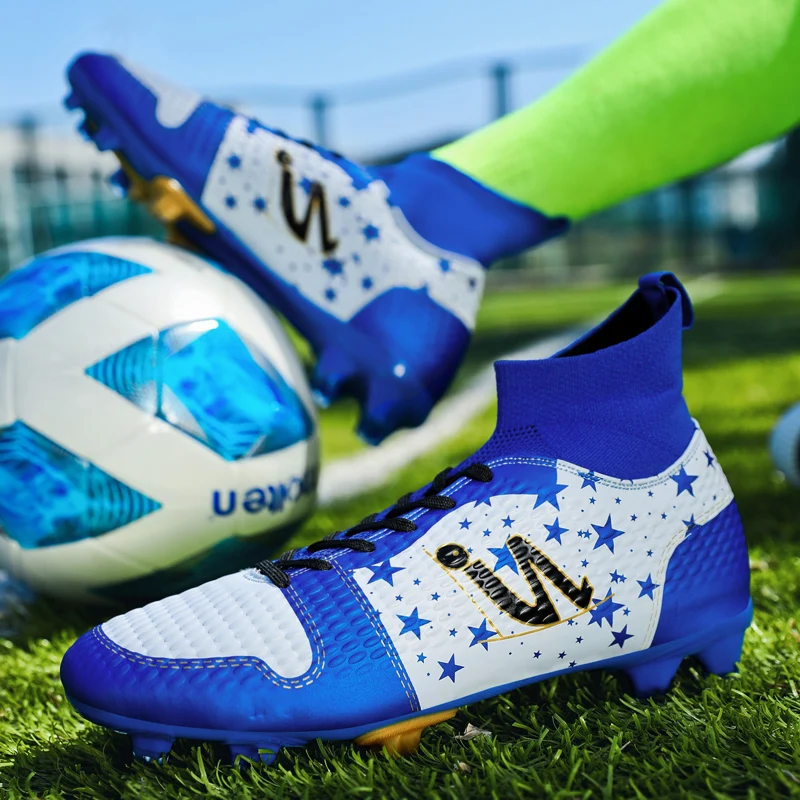 

Star High Top Long Spike Football Shoes Men Kid Outdoor Lawn Soccer Training Sneakers Turf Futsal Comfortable Plus Size 47 48