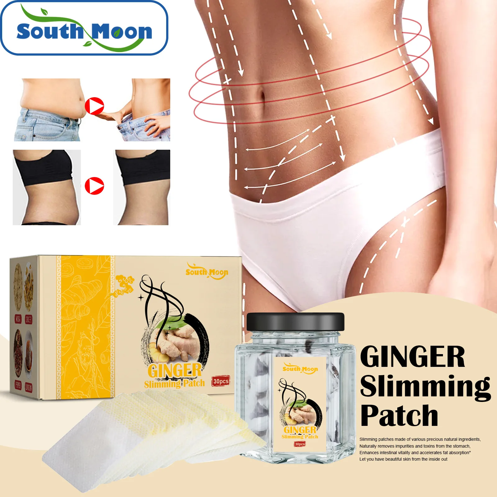 

South Moon Ginger Sticker Neck Back Pain Patch Body Warmer Self Heating Patch Winter Thin Body Beauty Slimming Stickers 30pcs