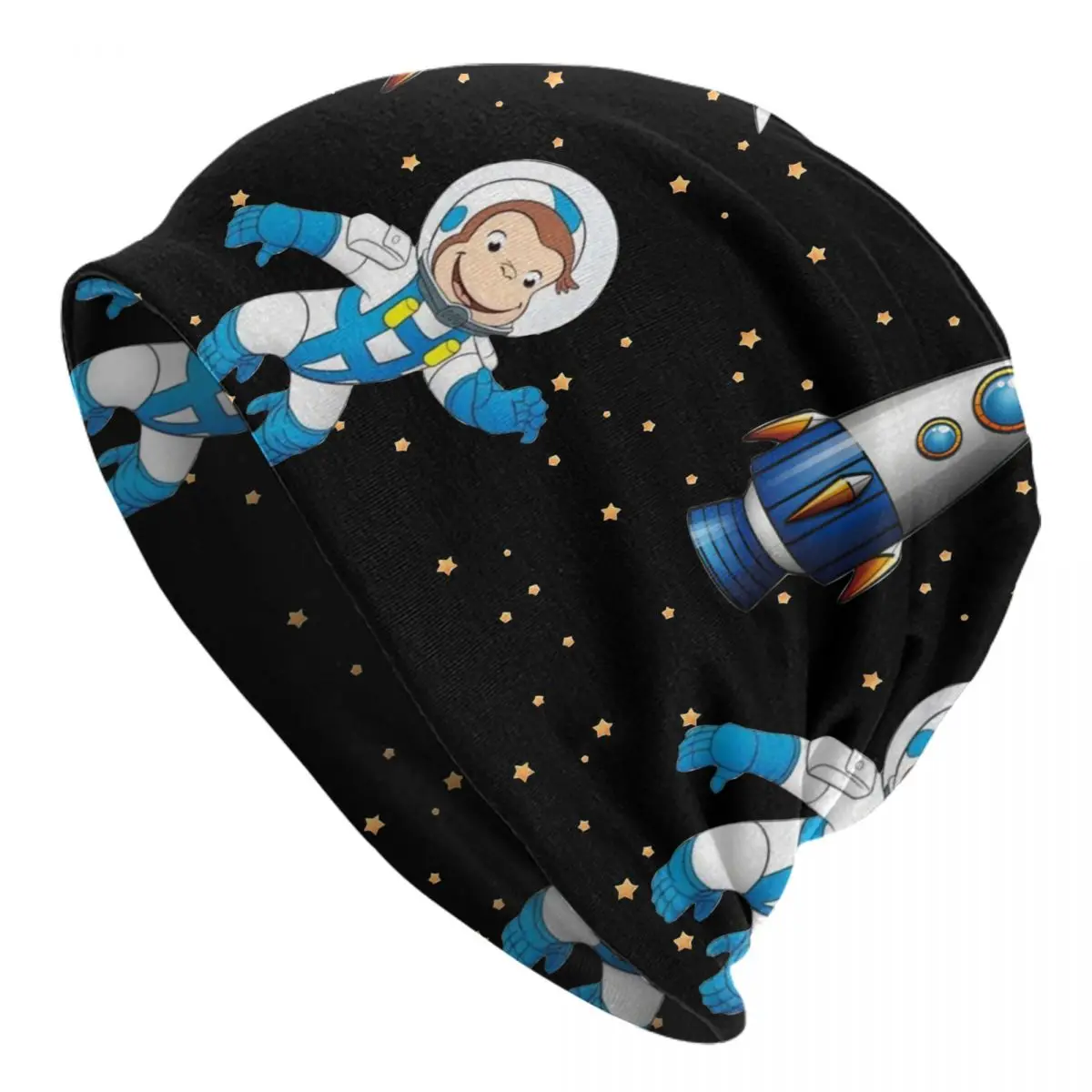 

Hip Hop Woman George The Curious Monkey Astronaut Skullies Cap 2022 Winter Warm Autumn Beanies Cartoon Space Scene For Man