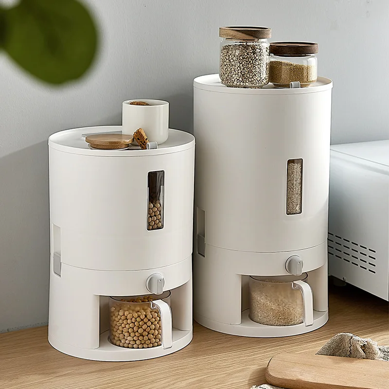 

6-10KG Insect-proof Rice Bucket Round Sealed Coffee Bean Tank Household Rice Flour Storage Tank Household Rice Storage Box