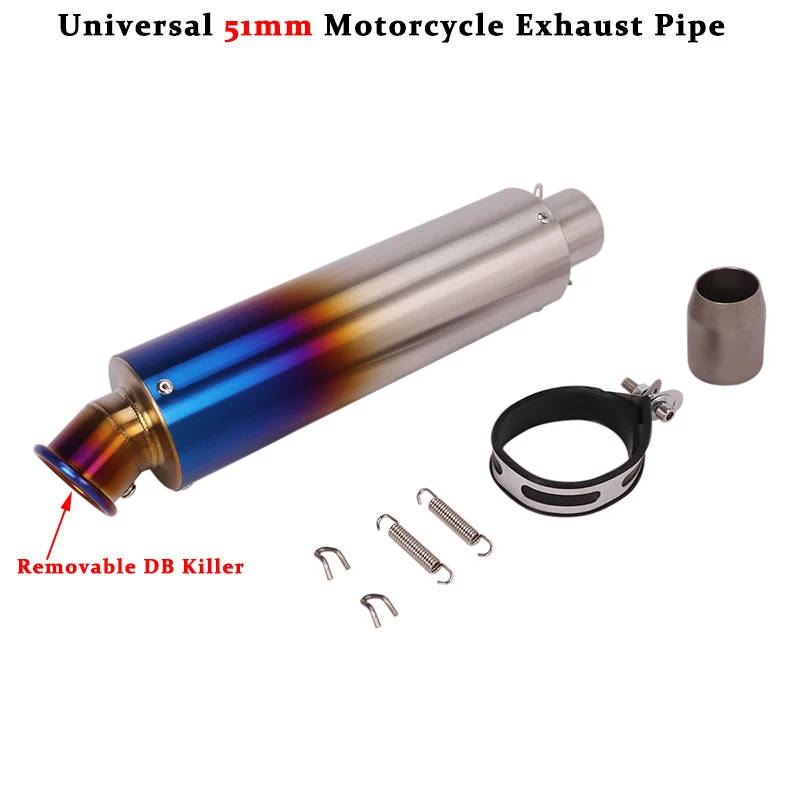 Купи Universal 51mm Motorcycle Exhaust Pipe Escape Modified Muffler With DB Killer For CBR500 KTM DUKE 390 GSX-S750 Z900 BJ500 NC700 за 1,513 рублей в магазине AliExpress