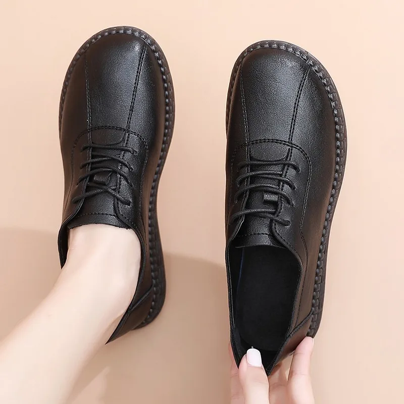 

Soft Leather Casual Shoes 2023 Foreign Trade Summer New Round Head Deep Cut Low Top Shoes Rubber Flat Heeled Single Shoes