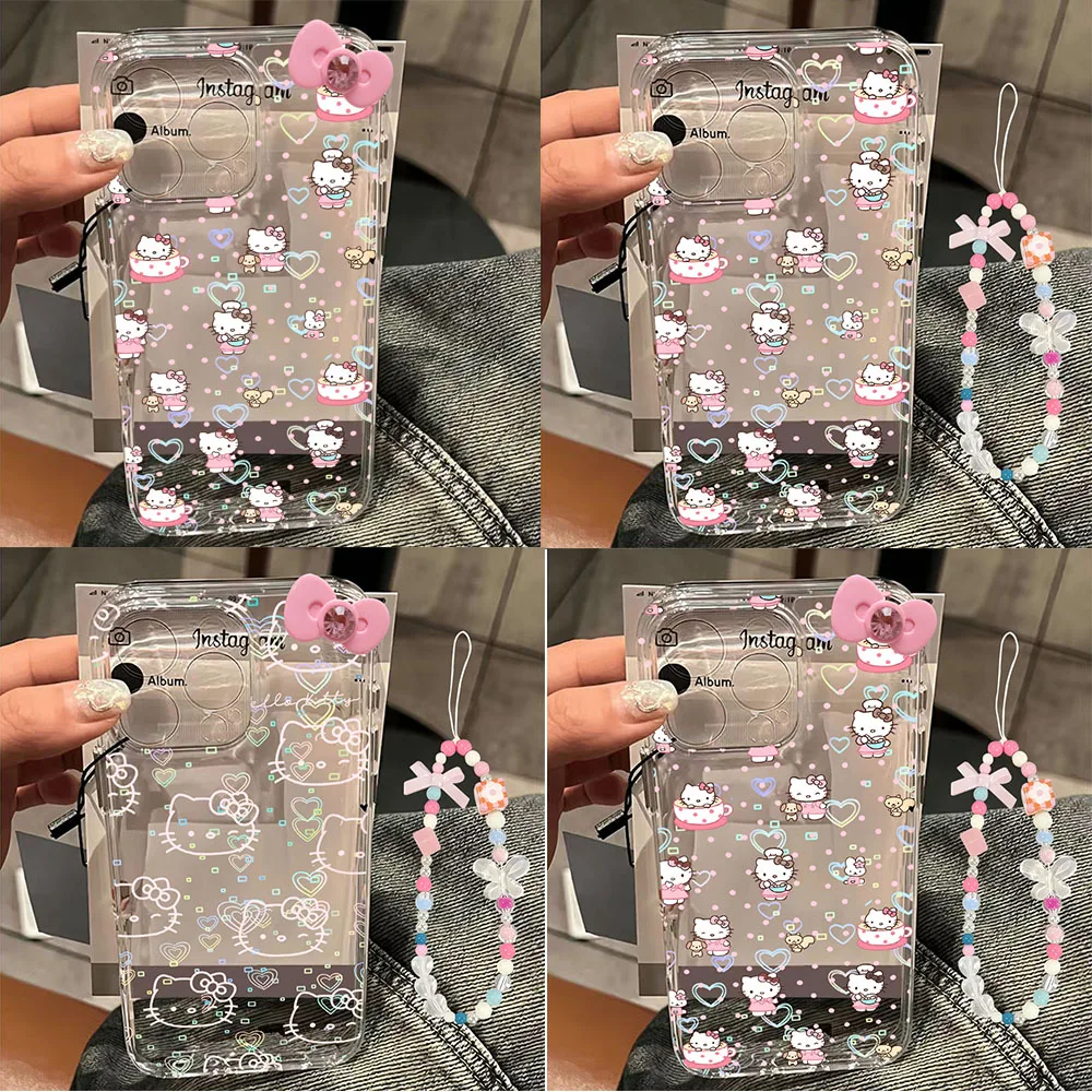 Чехол для телефона с 3D луком Hellokittys и браслетом Ins Xiaomi Redmi Note K60 13 12 12C 11 10 13C 9 K50 Pro Plus