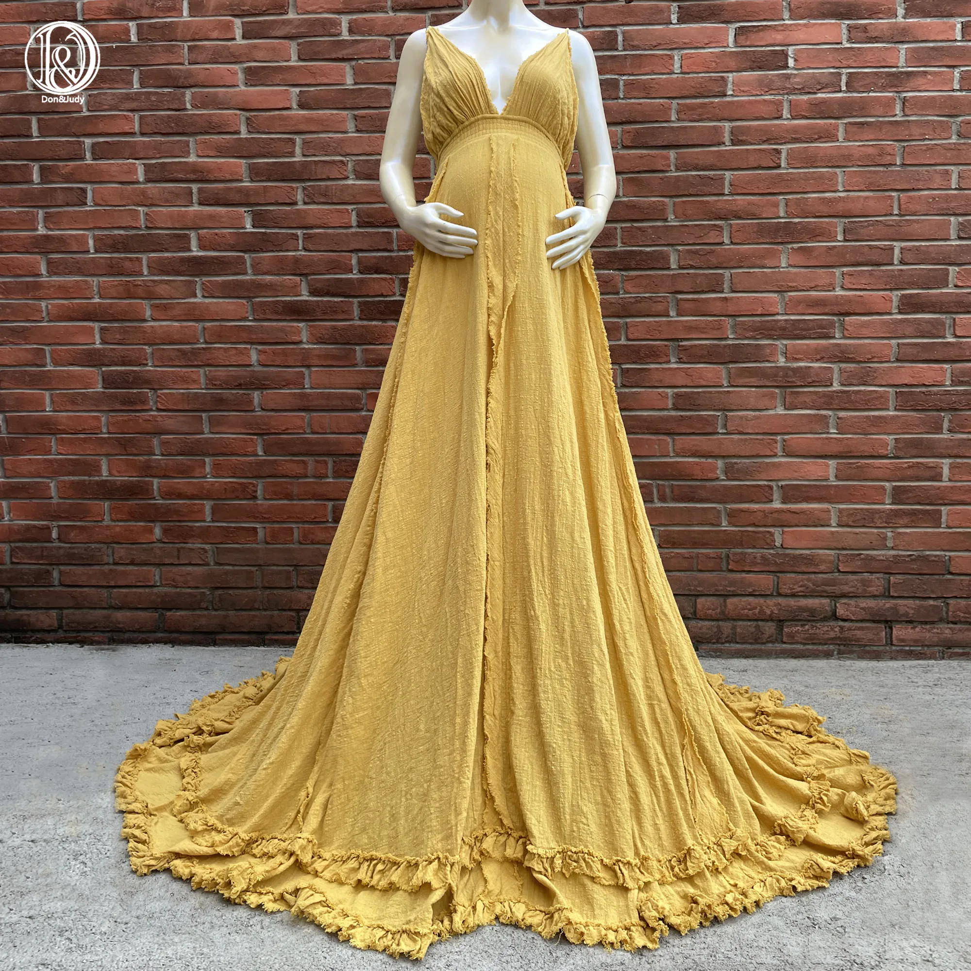 Don&Judy Deep V Slip Christmas Maternity Cotton Dress for Women Photoshoot Pregnant Photography Robe Maxi Evening Party Gown enlarge