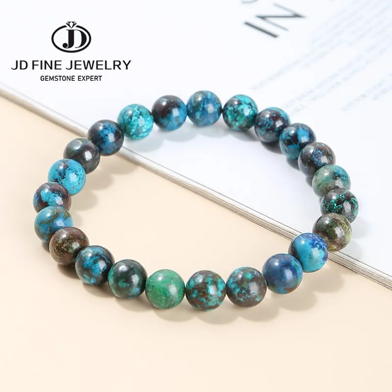 

Браслеты JD из натурального азурита для женщин и мужчин, браслет из синего малахита, энергетический кристалл, исцеление ауры, Йога, эластичны...