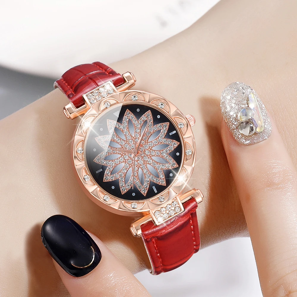 5 шт./комплект женские кварцевые часы с циферблатом из ПУ кожи