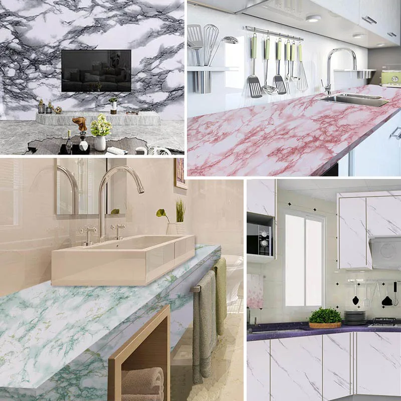 

Рулон мраморных обоев для обновления мебели на кухне, виниловые самоклеящиеся украшения для стен, домашний декор