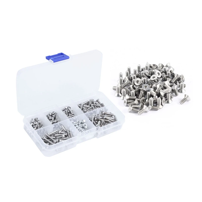 

230Pcs M3 Stainless Steel Hex Hex Drive Button Head Socket Cap Bolts Screws Nuts Assortment Kit & 100Pcs 304HC Stainless Steel H