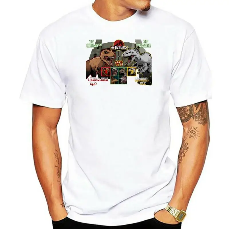Dino Death Match T Shirt Big Size Rex Dinosaur Dinosaurs Tyrannosaurus Indominus Fighting Game Video Retro |