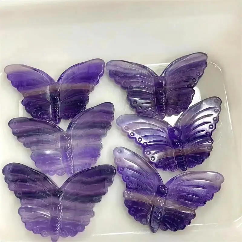 

Натуральный фиолетовый флюорит Бабочка Хрустальная резьба ремесла Исцеление энергия счастливая фотография подарок на день рождения 1 шт.